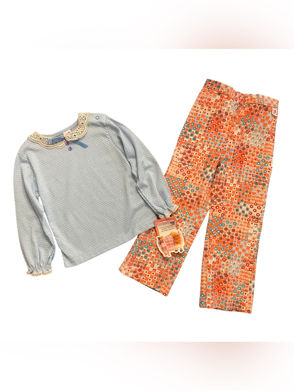 1970’s Garanimals Blue Lace Collar Shirt & Floral Corduroy Pants Set
